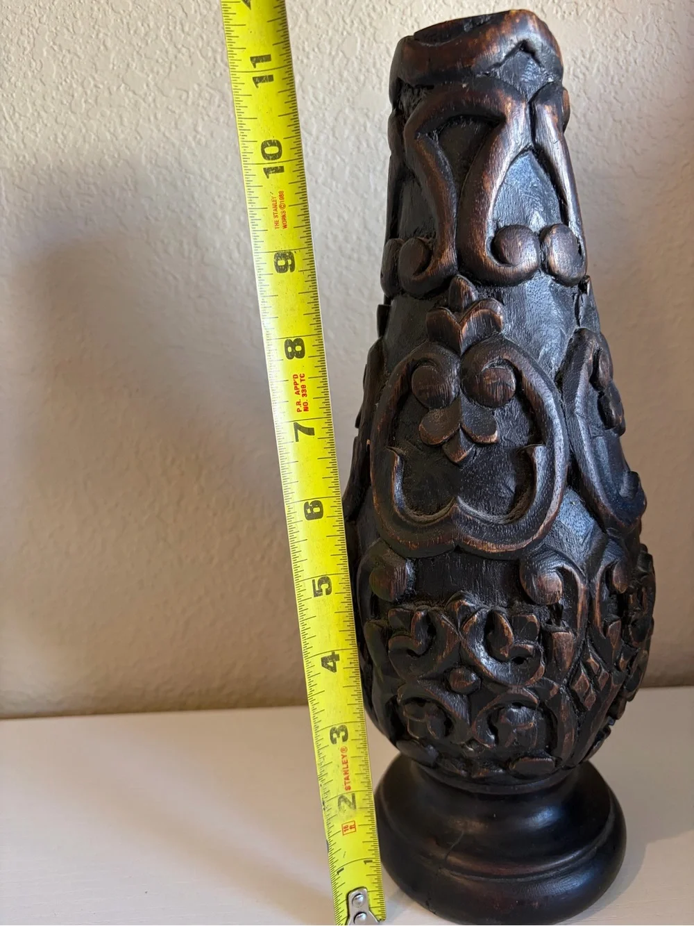Decorative Carved Wood Vase - Brown Finish